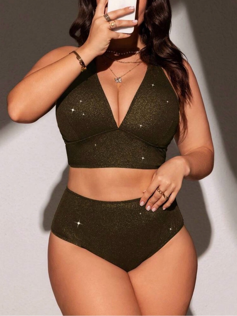Black Shimmer High-Waist Bikini Set - Women Swim